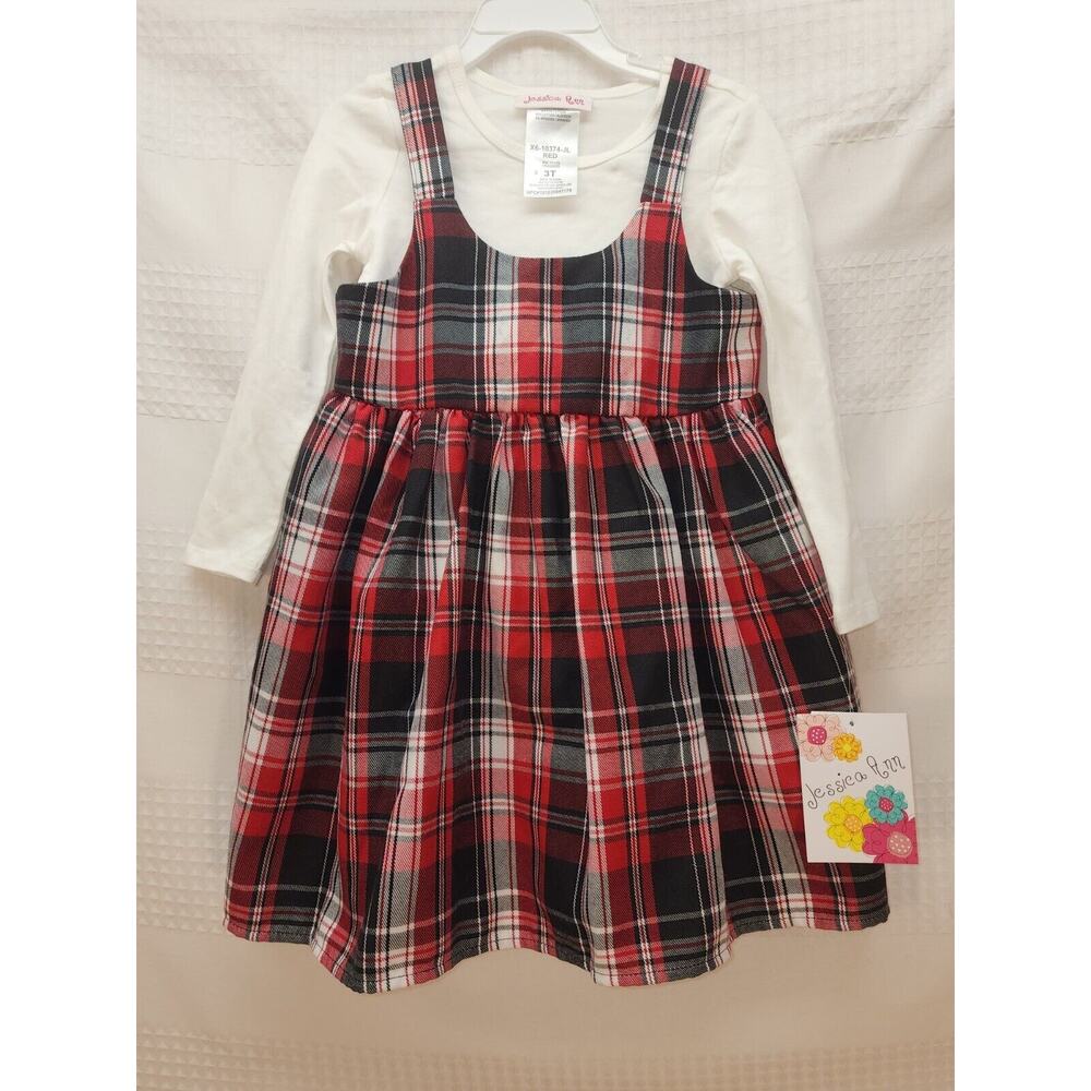 Jessica Ann Dress Girls Size 3t Plaid Red White 2 Piece Long Sleeve Uniform 3666